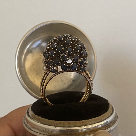 14k yellow gold Cocktail Bombe Sapphire Ring 1950-1960 Estate Vintage Sputnik - Picture 1 of 7